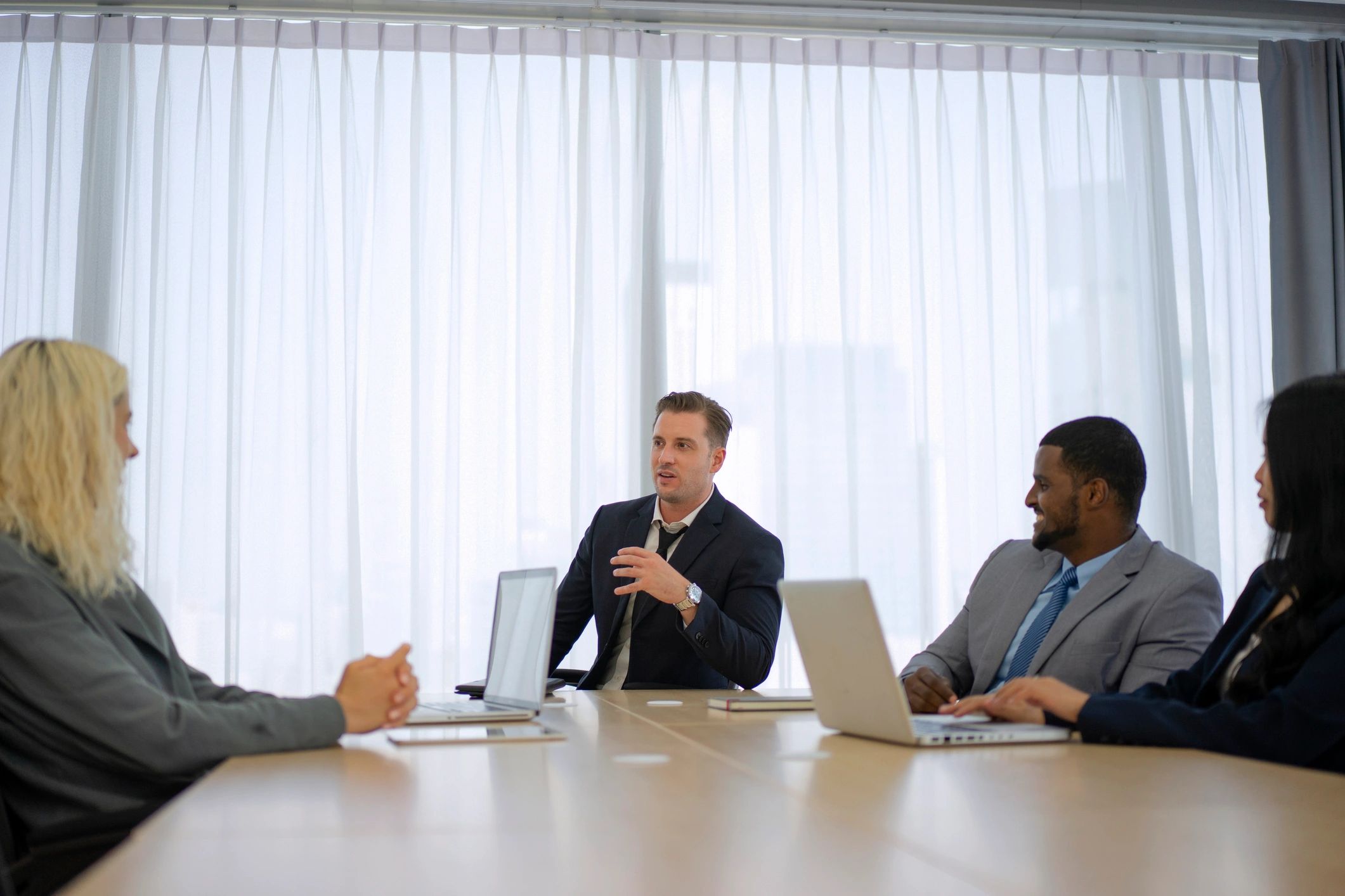 Professional nonprofit team meeting in a conference room