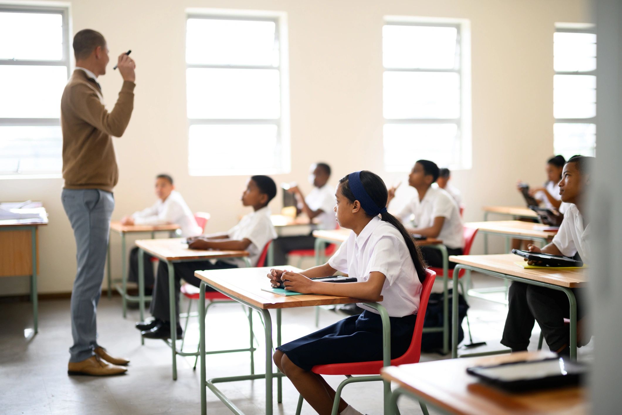 Student listening attentively in classroom