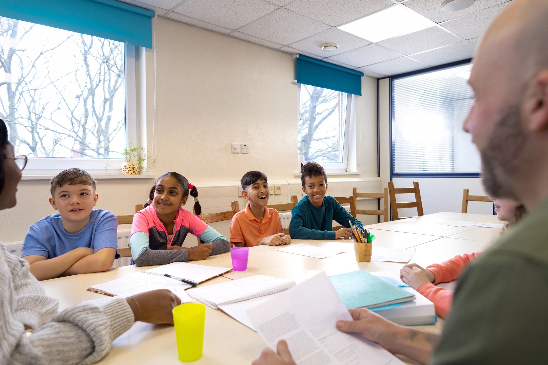Students participating in collaborative learning session