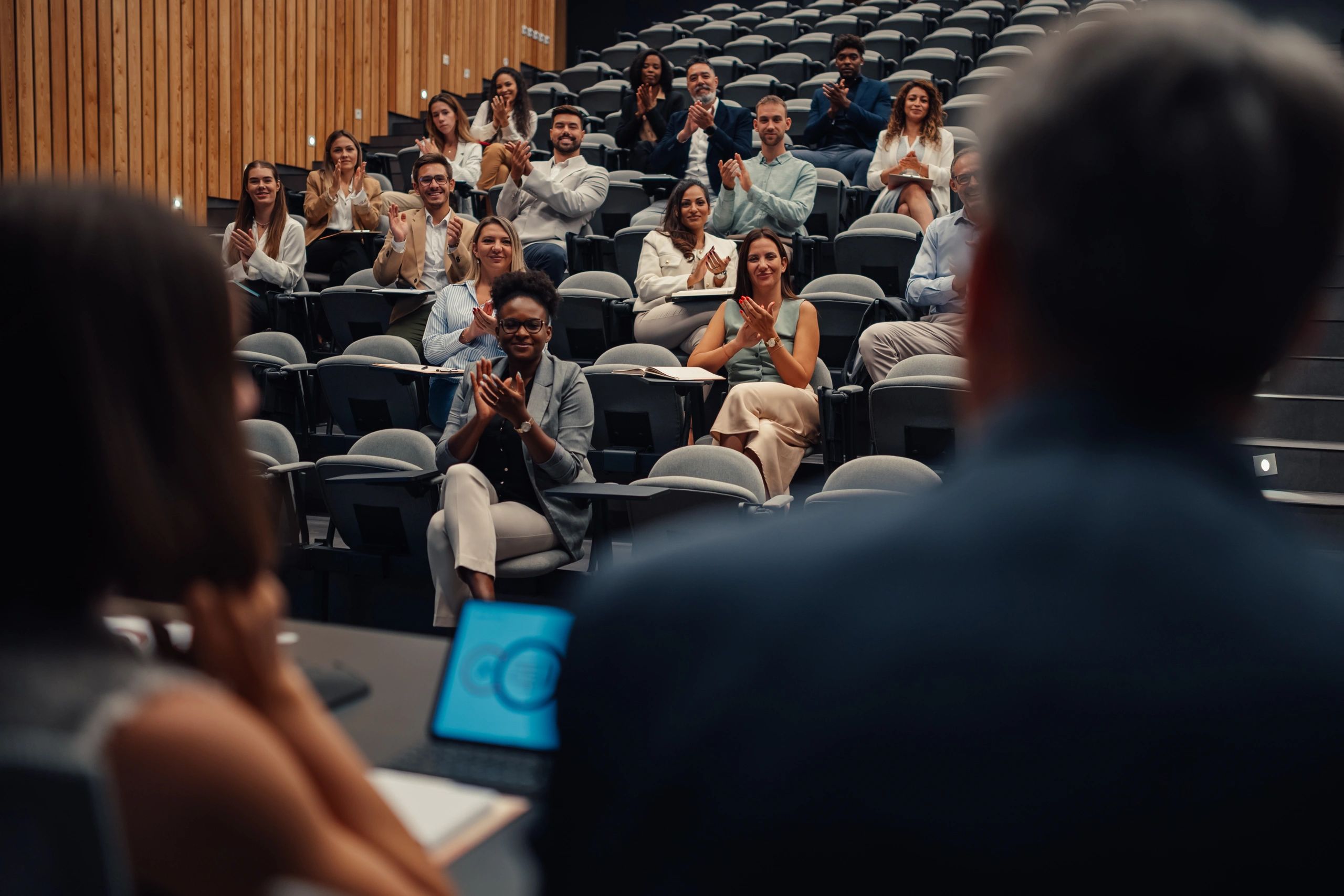 Audience engaged in an educational presentation