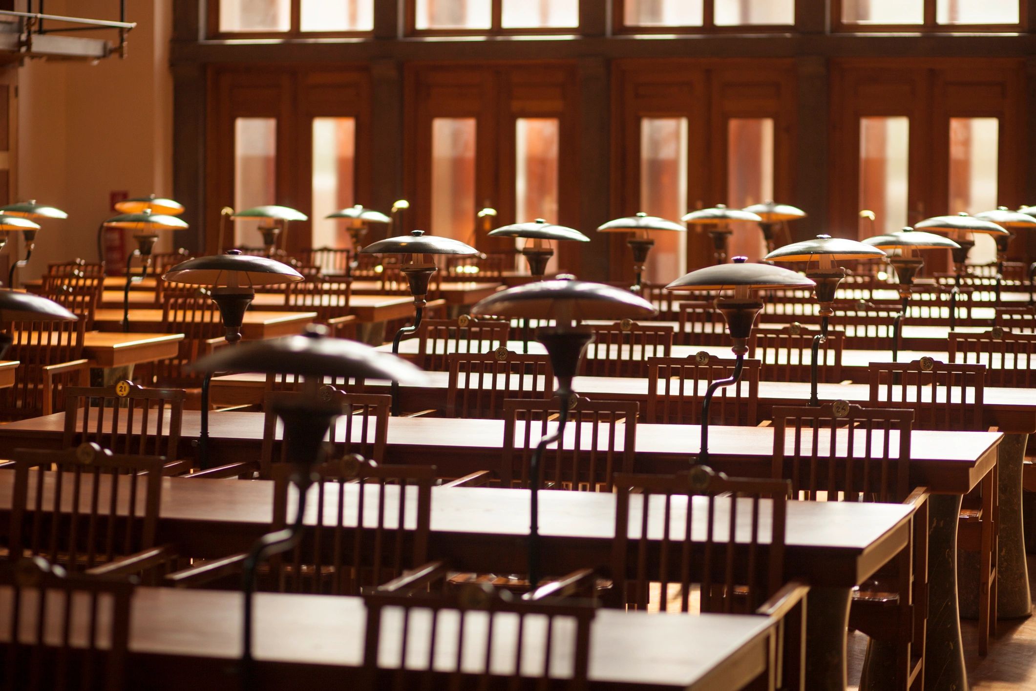 Library interior representing historical study and theological learning